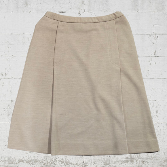 80s Vintage Tan Classic Pleated Sears Neutral Minimal A Line Midi Skirt Size 6 - Picture 9 of 9
